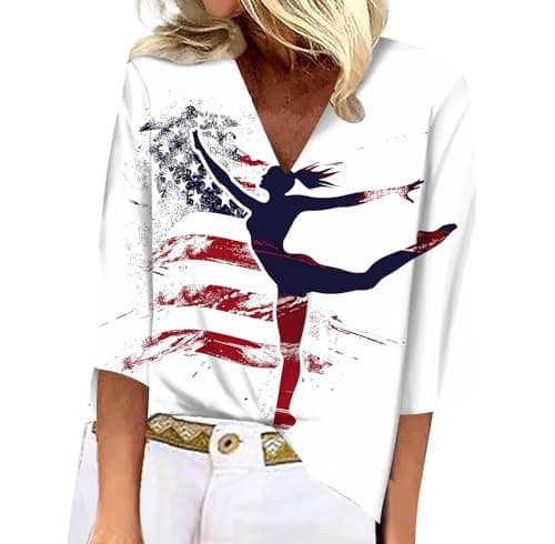 BIVENANT Women's Patriotic 3/4 Sleeve American Flag Shirt V-Neck for 4th of July Party
BIVENANT Women's Patriotic 3/4 Sl