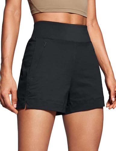 CRZ YOGA Women's Lightweight Mid Rise Hiking Shorts - Stretch for Comfortable Summer Travel Outdoor Activities with Zip