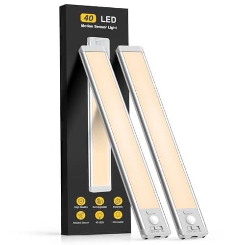 63 LED Rechargeable Battery Operated Motion Sensor Light Indoor 2 Pack Magnetic Dimmable Closet Lights for Kitchen, Sta