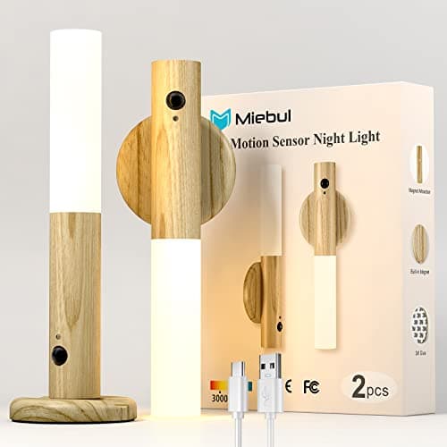 Miebul Rechargeable Motion Sensor Light Indoor Magnetic LED Wall Lights for Bedroom Corridor Staircase (Walnut Wood 2PCS