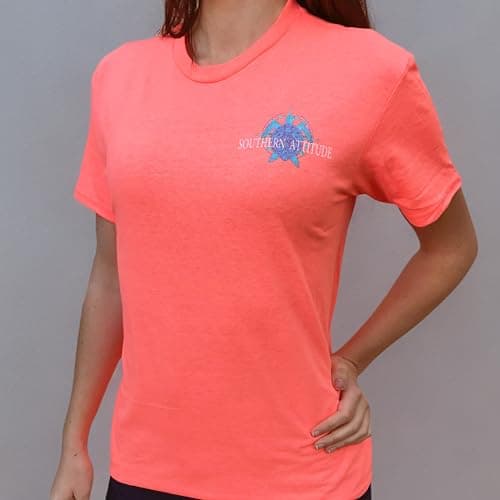 Southern Attitude Nautical Compass Snappy Turtle Heather Coral Short Sleeve T-Shirt for Men Outdoor Adventure Styles Up