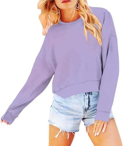 Joywayco Women's Long Sleeve Round Neck Cropped Sweatshirts for Casual Wear with Comfortable Loose Fit
| Joywayco Women