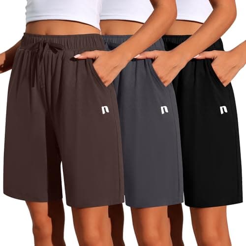 Neer 3 Pack Women's Quick Dry Drawstring High Waisted Bermuda Shorts with Pockets for Sports