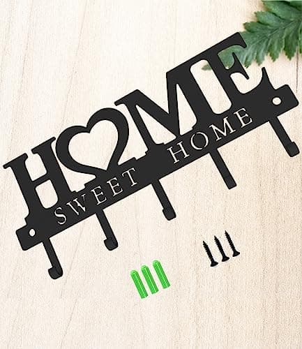 WIPHANY Sweet Home Key Holder Wall Mounted Black Metal Decorative Key Rack for Entryway Home Design Hangers