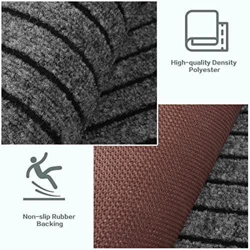 ZGR Custom Size Runner Rug 2 ft x 6 ft Gray with Black Stripe Non-Slip Rubber Backing for Hallway Kitchen Garage Laundry