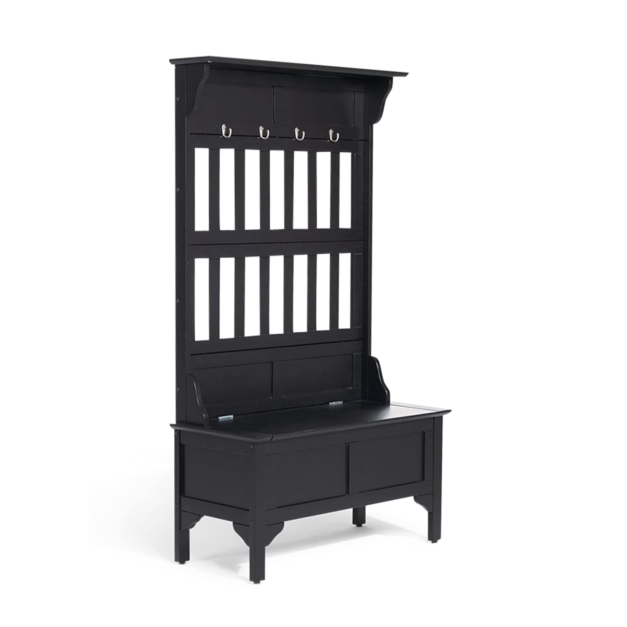 Home Styles Hall Tree and Storage Bench Solid Hardwood Black Finish Safety Hinge Large Brass Hooks
| Home Styles Hall T