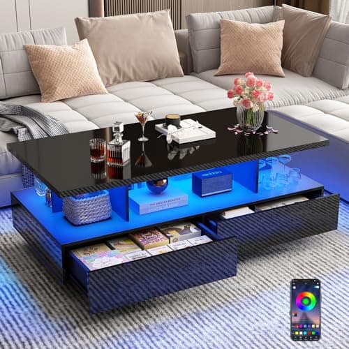 High Glossy Modern Black LED Coffee Table w/ App Control & 60,000-Color Lights for Living Room
| High Glossy Modern Bla