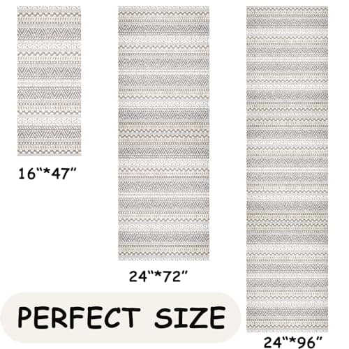 Washable Boho Grey and Pink Non Slip Faux Wool Carpet Runner for Kitchen Entryway Bedroom Indoor Laundry
| Non Slip Gre