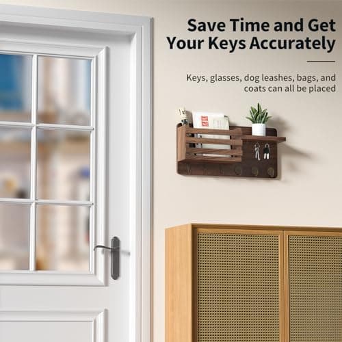 Wall Mount Mail Holder with 10 Key Hooks for Farmhouse Decor
| Modern Key Rack with Floating Shelf for Hallway Storage