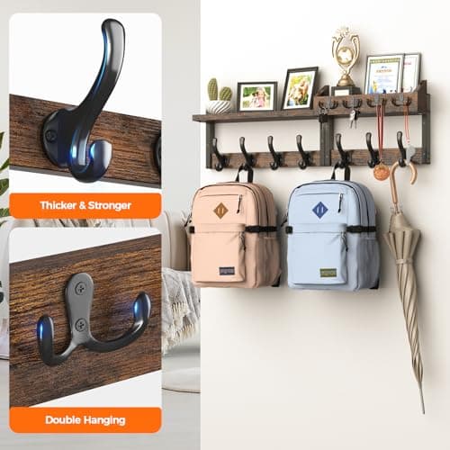 Rustic Brown 29" 4 in 1 Coat and Key Hanger Coat Rack with 11 Metal Hooks for Entryway and Living Room  
Rustic Brown 29