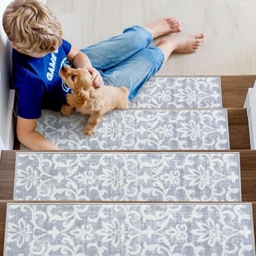 Lahome Non Slip Carpet Stair Treads for Wooden Steps Indoor, 15 Pack 8" X 30", Grey for Kids Pets Elders