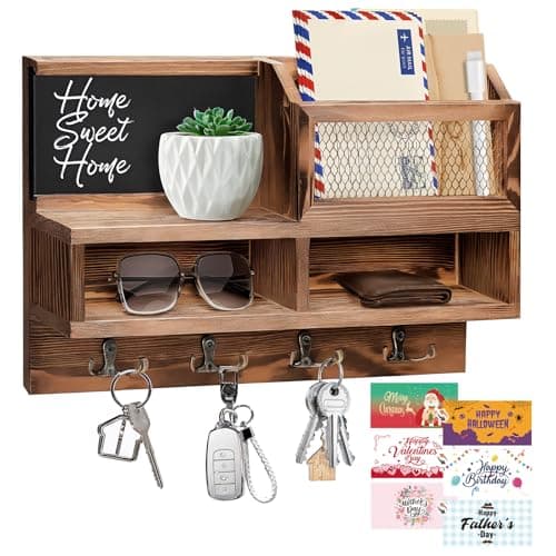 Wooden Mail and Key Holder Wall Mount with Chalkboard and Mirror Brown 8 Hooks 3 Cards Type 1  
Wooden Mail Key Organize