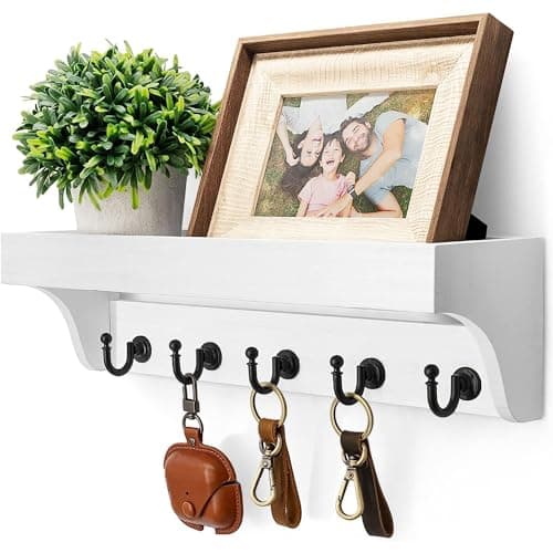 Rebee Vision Farmhouse Mail Rack for Home Decor: Wall Mount Key Holder with Shelf (Light Brown)