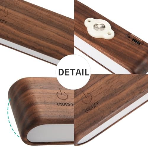Magnetic 360° Rotatable Wood LED Wall Sconce for Hall Bedside and Living Room Black Walnut Battery Powered Adjustable B
