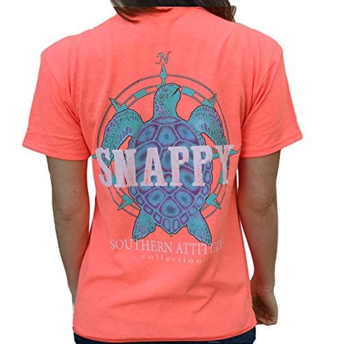 Southern Attitude Nautical Compass Snappy Turtle Heather Coral Short Sleeve T-Shirt for Men Outdoor Adventure Styles Up