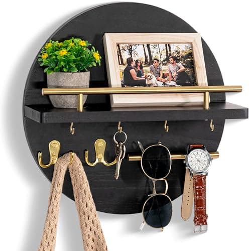 Wall Decorative Key Holder with Shelf and Hooks - Rustic Home Decor for Mail Organization and Entryway Organization
| M