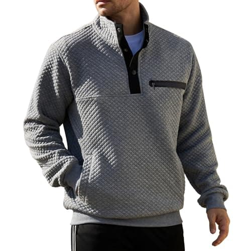 LBL Mens Fashion Sweatshirt with Stand Collar Button Pullover Pockets Leading the Better Life
