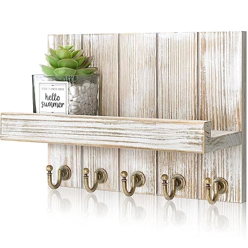 Rustic Key Holder with Shelf for Farmhouse Decor - Living Room Organizing Hook (Retro Brown, |54" D x 10" W x 7.28" H)