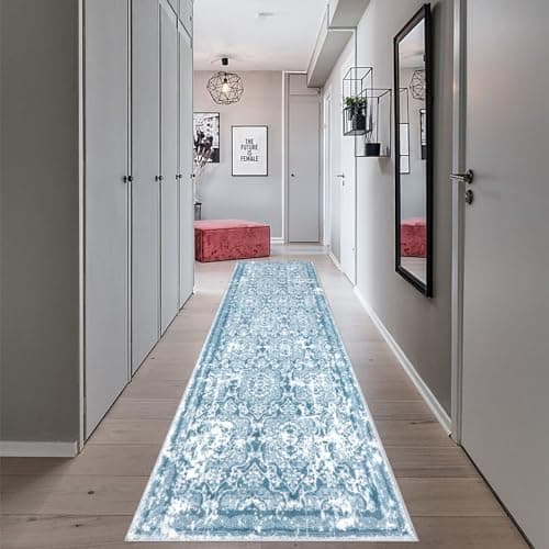 Vaukki Non Slip Entryway Mat, Vintage Shaggy Soft Laundry Rug Runner for Bathroom and Bedroom (2' X 6', Grey) OEKO-TEX
