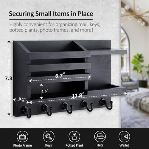 Nekon Black Wooden Key Holder for Wall entrada hall Rustic Home Decor 5 Hooks Organizer
