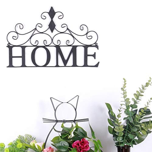 Yamfurvo Scrolled Home Word Wall Decor Black for Bedroom Living Room Dining Room Metal Wall Mounted Plaque Door Art Sign