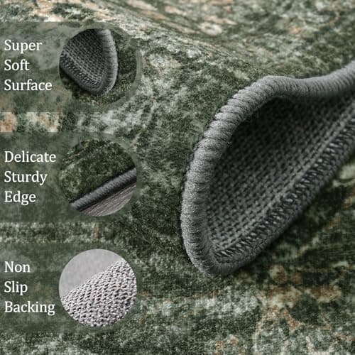 Morebes 2x6 Vintage Washable Dark Green Kitchen Runner Rug for Living Room and Bedroom - Non Shedding Soft Non Slip Boho