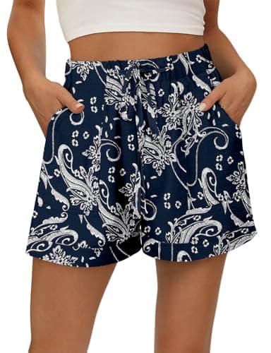 KISSMODA Women's Summer Shorts with Pockets Lightweight High-Waisted Adjustable Tie Knot Loose Casual Short
| KISSMODA