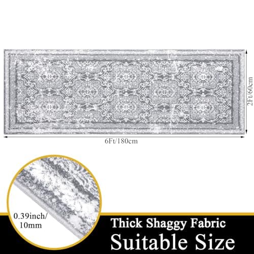 Vaukki Non Slip Entryway Mat, Vintage Shaggy Soft Laundry Rug Runner for Bathroom and Bedroom (2' X 6', Grey) OEKO-TEX