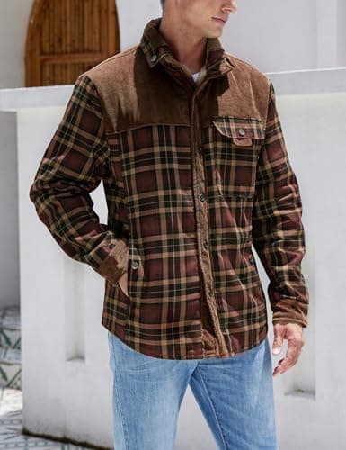Gihuo Men's Long Sleeve Sherpa Lined Warm Flannel Plaid Jacket for Outdoor Activities
| Gihuo Men's Button Down Fleece