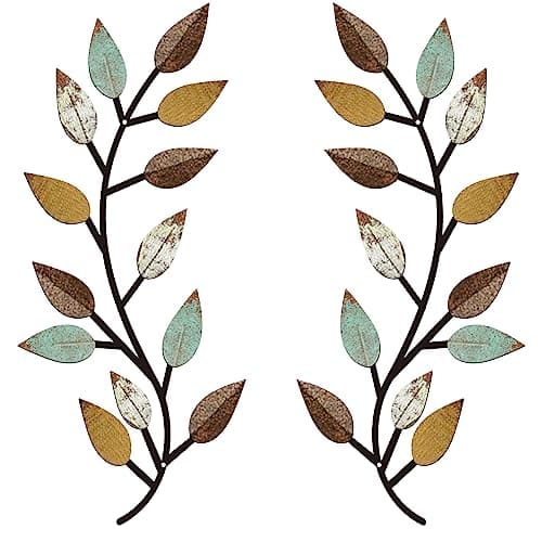 Zhengmy Vintage Brown Metal Tree Leaf Wall Decor for Living Room and Hallway Outdoor Decoration(2 Pieces)