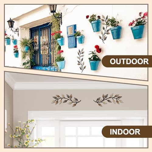 Zhengmy Vintage Brown Metal Tree Leaf Wall Decor for Living Room and Hallway Outdoor Decoration(2 Pieces)
