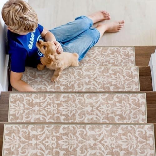 Lahome Non Slip Carpet Stair Treads for Wooden Stairs, Soft Washable Kids and Pet Friendly Indoor Stair Runners for Elde