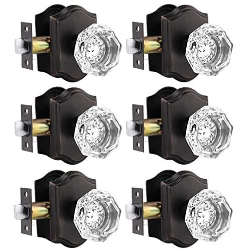 Gobrico Heavy Duty Crystal Glass Door Knobs 6 Pack for Interior Room Keyless Snowflake Handle Antique Brass Finish
| Go