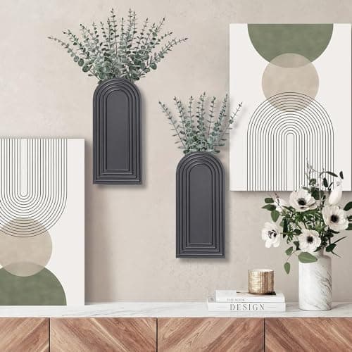 2 Pack Black Wooden Wall Vase Set for Modern Farmhouse & Boho Decor - Entryway, Hallway, Bathroom, Living Room, Dining R