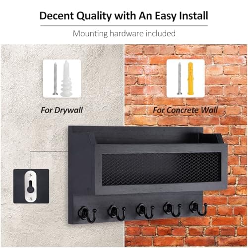 Nekon Black 11 Inch Wooden Wall Key Organizer for Entryway Hallway Decorative Key Holder Storage Shelf
