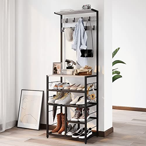 GiftGo Vintage Large 5-Tier Hall Tree with Console Table for Home Office Bedroom (Greige)  
GiftGo Vintage Large 5-Tier