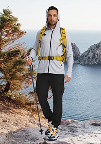 Men's UPF 50+ Light Jacket for Men Hiking Sun Protection Full Zip Hoodie Zip Pockets
