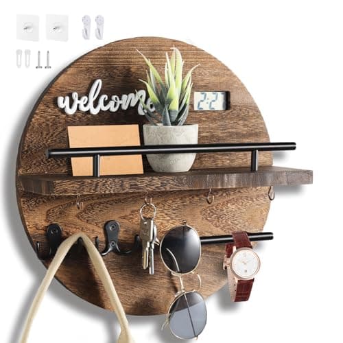 Round Wooden Key Holder for Wall Entryway Mudroom Organizer