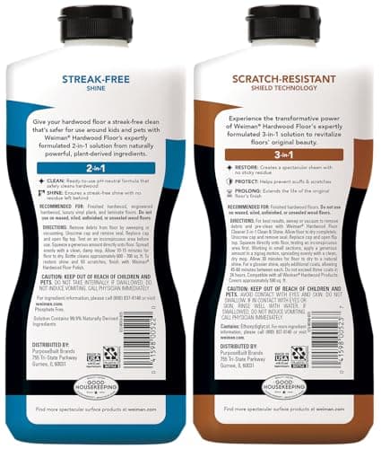 Weiman Hardwood Floor Cleaner and Polish Restorer Combo - High-Traffic Hardwood Floor - Removes Scratches - Natural Shin