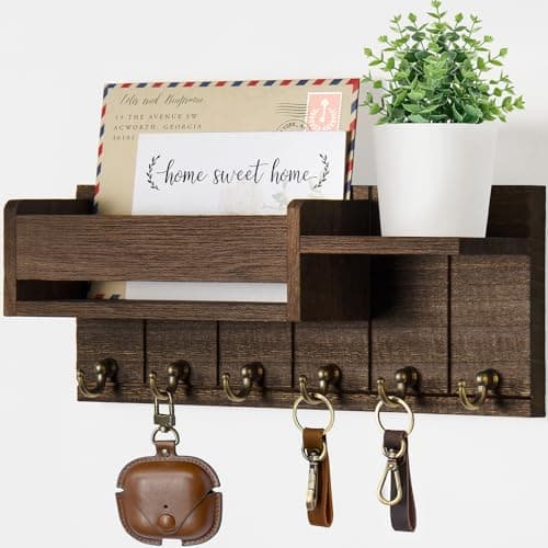 Decorative Key Holder Wall Mount for Rustic Farmhouse Living Room Entryway Aesthetics
| Wooden Key Hanger with 6 Key Ho