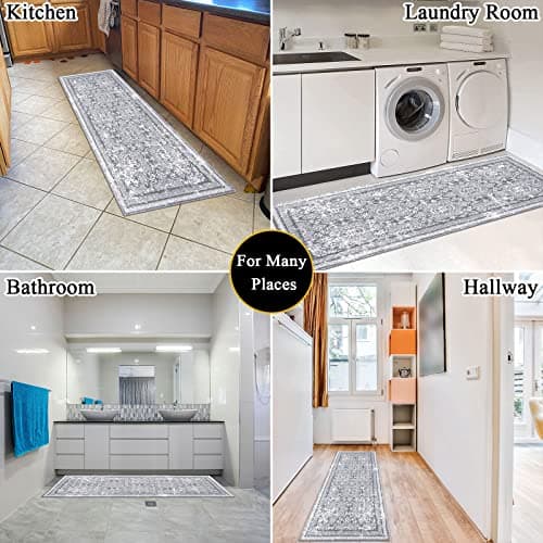 Vaukki Non Slip Entryway Mat, Vintage Shaggy Soft Laundry Rug Runner for Bathroom and Bedroom (2' X 6', Grey) OEKO-TEX