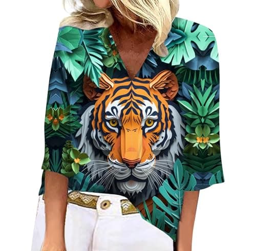 Women's Animal Leopard Print 3/4 Sleeve V Neck Summer Floral Boho Trendy Tops
| Women's Leopard Print 3/4 Sleeve V Neck