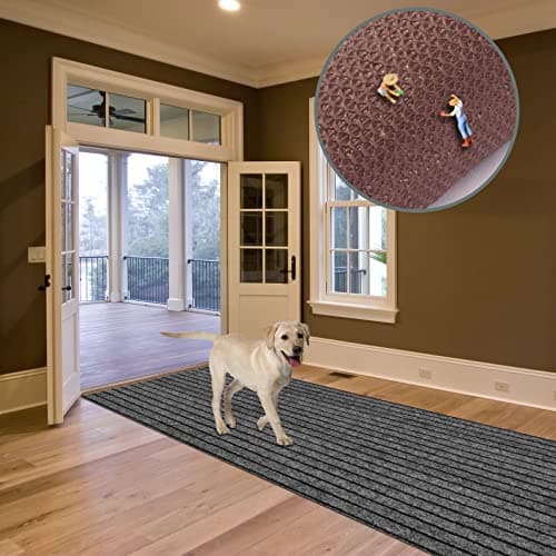 ZGR Custom Size Runner Rug 2 ft x 6 ft Gray with Black Stripe Non-Slip Rubber Backing for Hallway Kitchen Garage Laundry