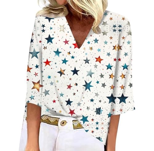 BIVENANT Women's Patriotic 3/4 Sleeve American Flag Shirt V-Neck for 4th of July Party
BIVENANT Women's Patriotic 3/4 Sl