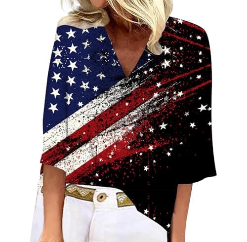 BIVENANT Women's Patriotic 3/4 Sleeve American Flag Shirt V-Neck for 4th of July Party
BIVENANT Women's Patriotic 3/4 Sl