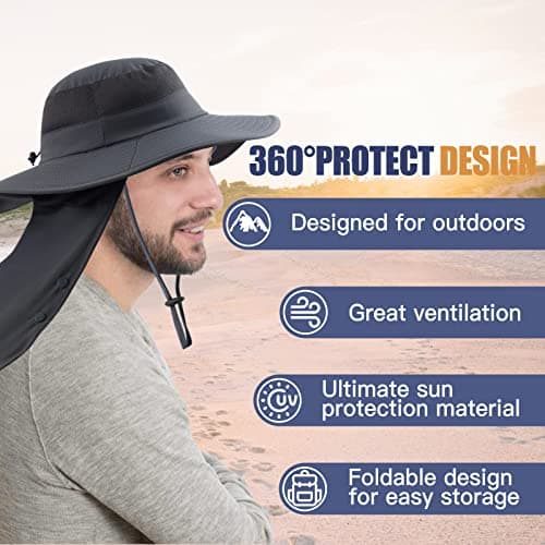 Sclzoed Outdoor Sun Hat for Men UPF50+ Mesh Wide Brim Fishing Hat with Neck Flap
| Sclzoed Men's Fishing Hat UPF50+ Out