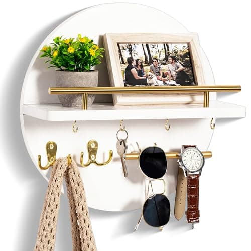 Wall Decorative Key Holder with Shelf and Hooks - Rustic Home Decor for Mail Organization and Entryway Organization
| M