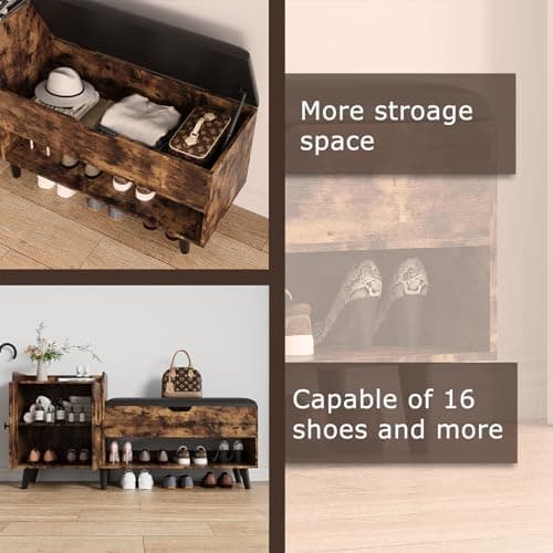 50" Entryway Shoe Bench with Hidden Storage | Storage Bench with Shelf and Cabinet for Bedroom, Living Room, and Hallway