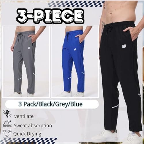 3 Pack Mens Fovdtaa Athletic Sweatpants for Running and Gym Jogging with Zip Pockets