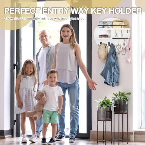 Quick Ma Key Holder Wall Mount, Wooden Decorative Key Rack with Shelf for Entryway Organization, Concealed Storage, 12